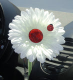 VW Beetle Flower - White and Red Bling Daisy