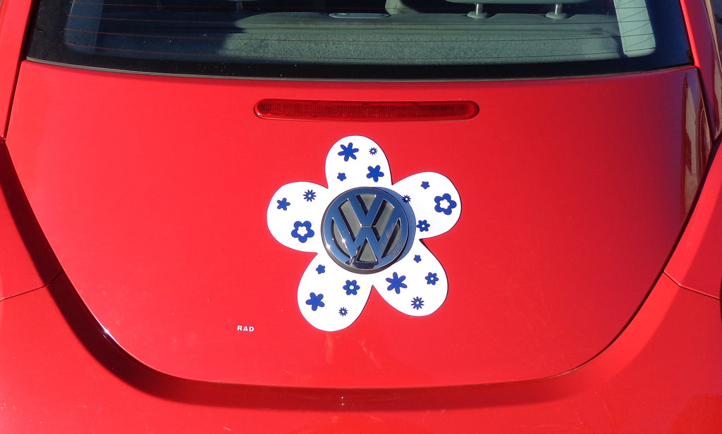 VW Beetle Flower Magnetic Decal- Blue Flowers