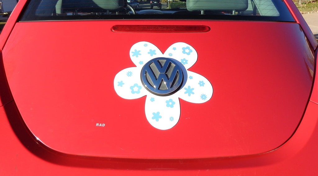 VW Beetle Flower Magnetic Decal- Light Blue Flowers