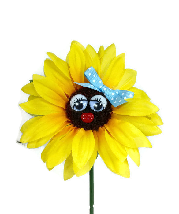 VW Beetle Flower - Sunflower with Light Blue Bow