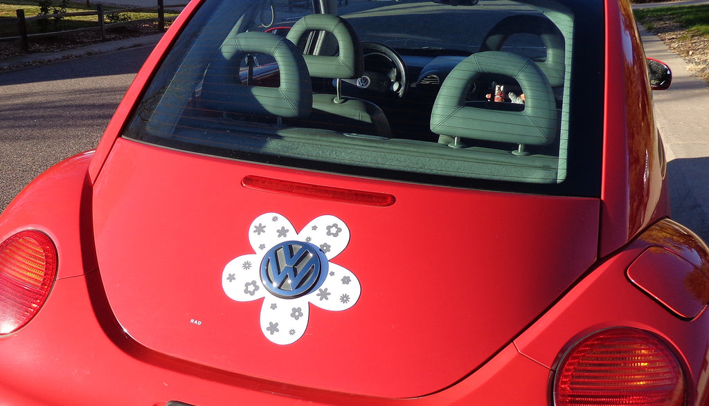 VW Beetle Flower Magnetic Decal Gray Flowers