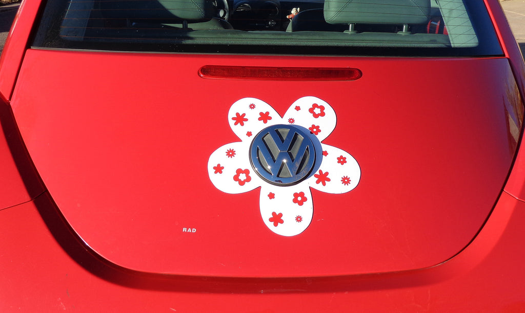 VW Beetle Flower Magnetic Decal- Red Flowers